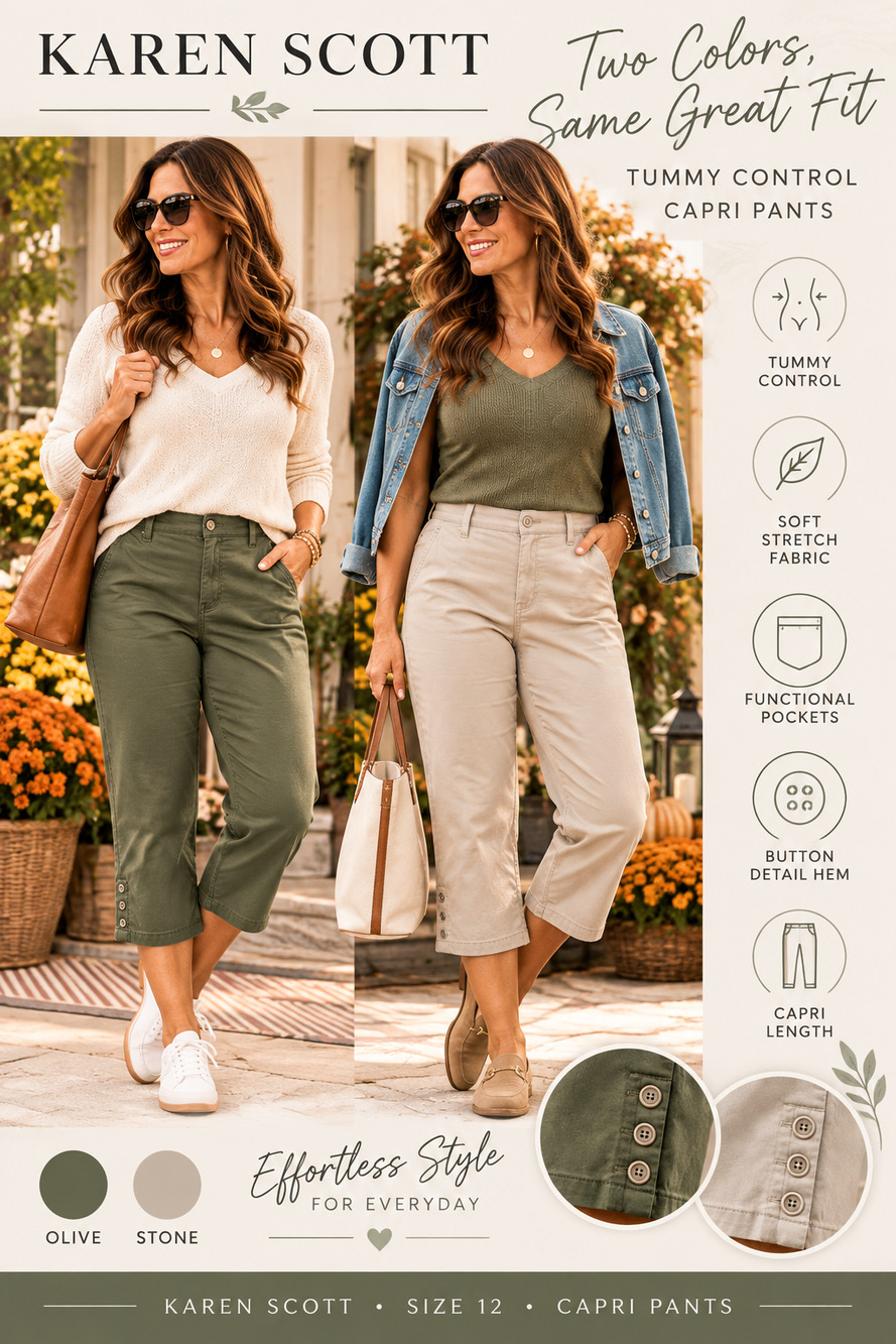 Karen Scott Size 12 Tummy Control Capri Pants 2 Pair Bundle Olive Khaki